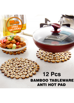 12 Pcs Natural Bamboo Mat Casserole Round Tableware Bowl Cup Pad Anti Hot Skid Pad, G075
